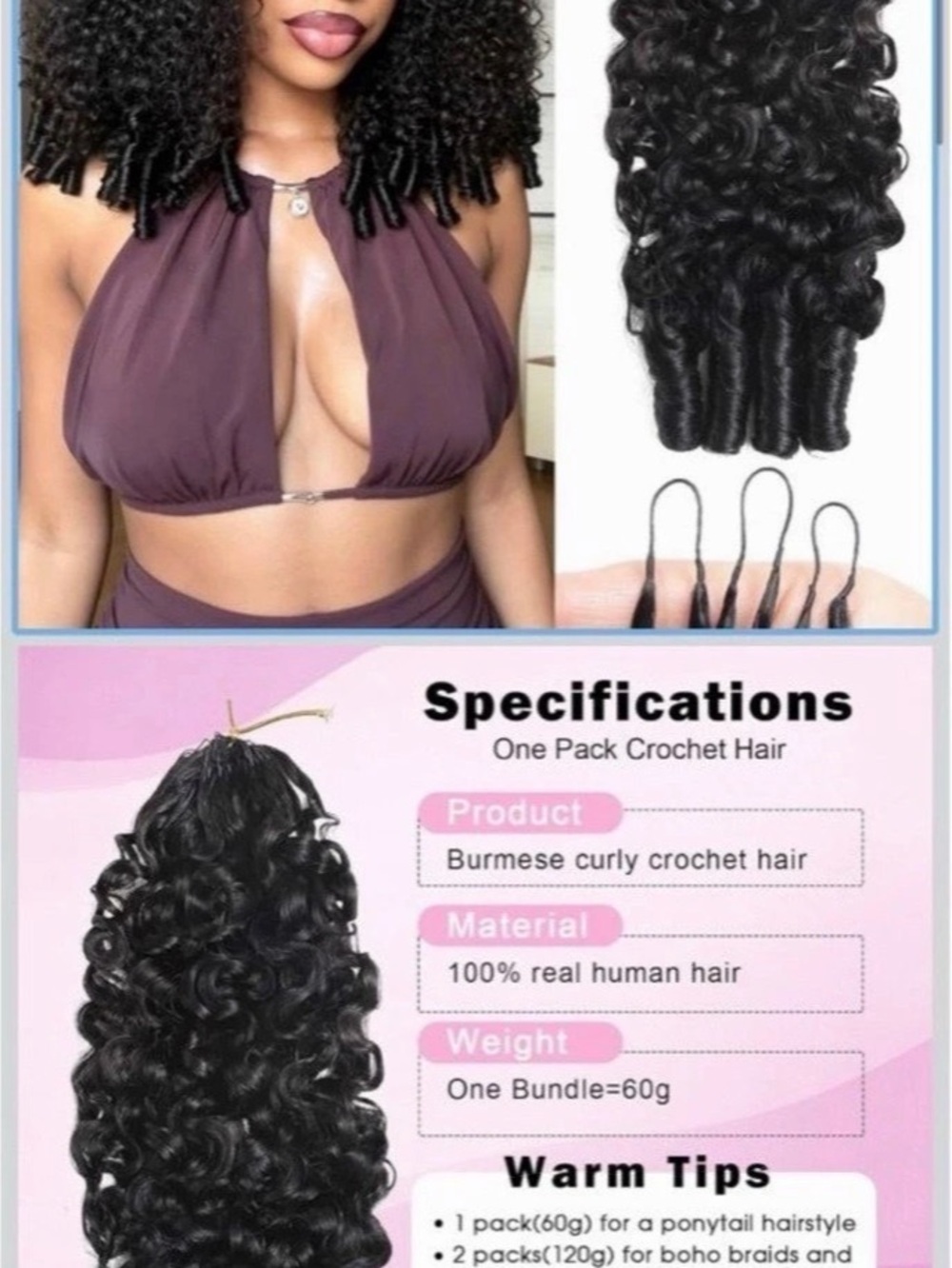 Burmese Curly Crochet Hair Black